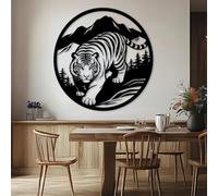 Decoración de Pared de Tigre de Metal Negro, Arte de Fauna Silvestre de Metal, Escultura Moderna para Sala de Estar, Dormitorio, Pasillo y escaleras (Negro, 90 x 89 cm)