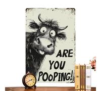 Decoración de pared de vaca - Placa de metal para baño de 11,81 x 7,87 pulgadas, cita humorística con texto en inglés "Are You Pooping", obra de arte de granja contemporánea, decoración de pared |