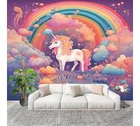 Decoración de Pared decorativos Murales 350x256cm NiñA SoñAdora Unicornio ArcoíRis Fotomurales Papel Pintado Tejido no Tejido Vistoso Papel Pintado Panorámico, Grandes Murales Póster