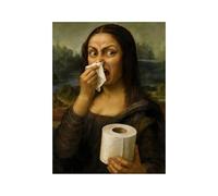 Decoración de pared divertida para cuarto de baño, lienzo de 30 x 40 cm, póster Humorístico - Pinturas Mona Lisa Vintage - Para cuarto de baño, sanitarios, WC, dormitorio, escuela, hotel, apartamento
