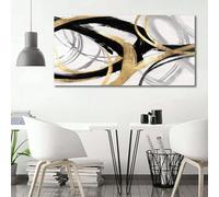 Decoración de pared dorada - Lienzo negro para sala de estar - Cuadro abstracto de líneas grandes para dormitorio, cocina y hogar (50 x 100 cm, sin marco)