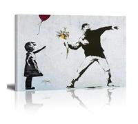 Decoración de pared en lienzo de Banksy: póster moderno de grafiti y arte callejero con una chica que lanza flores y globos para sala de estar, oficina, 65 x 130 cm (26 x 51 pulgadas), sin marco.