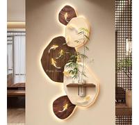 Decoración de pared LED 3D con luz, moderna textura de arenisca con carpas koi y vegetación artificial, gran decoración de pared retroiluminada para sala de estar, dormitorio, entrada (Marrón-B, 140x