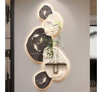 Decoración de pared LED 3D con luz, moderna textura de arenisca con carpas koi y vegetación artificial, gran decoración de pared retroiluminada para sala de estar, dormitorio, entrada (Gris-B, 140x70