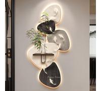 Decoración de pared LED 3D con luz, moderna textura de arenisca con carpas koi y vegetación artificial, gran decoración de pared retroiluminada para sala de estar, dormitorio, entrada (gris, 100x50cm