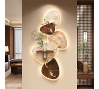 Decoración de pared LED 3D con luz, moderna textura de arenisca con carpas koi y vegetación artificial, gran decoración de pared retroiluminada para sala de estar, dormitorio, entrada (marrón, 100x50