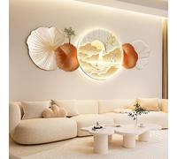 Decoración de pared LED 3D - Hoja de ginkgo y pez koi/caqui con iluminación LED, escultura de pared retroiluminada para sala de estar, símbolo de suerte y prosperidad.(A,60*150cm/23.62*59.06in)