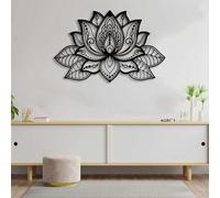 Decoración De Pared Mandala Metal Grande, Arte Flor Loto, Meditación, Yoga, Silueta Para Sala Estar, Dormitorio, Oficina Y(Black,60l x40 cm)