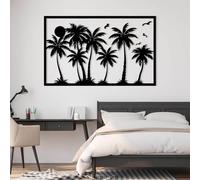 Decoración de Pared metálica con Palmera, diseño de Amanecer Tropical en la Playa, decoración de Pared con temática de Sol para Sala de Estar, baño y hogar (Negro, 150 x 93 cm).