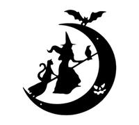 Decoración De Pared Metálica De Colgante de Halloween con Escoba y Luna