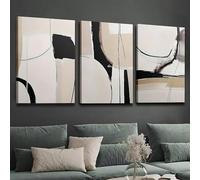 Decoración de pared moderna en negro y beige, pintura minimalista, lienzo, arte de pared abstracto contemporáneo, mural, impresiones en lienzo, póster (50 x 65 cm (20 x 26 pulgadas) x3/sin marco)