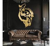 Decoración de Pared Moderna Minimalista de Metal con diseño de pez koi, Arte, estética Zen para Dormitorio o Sala de Estar (Dorado, 76 x 49 cm).