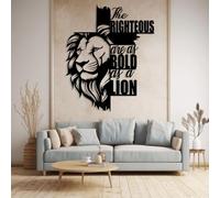 Decoración de Pared Moderna Minimalista de Metal con el versículo bíblico Proverbios 28:1: «El Justo es Valiente como un león». Cruz Cristiana para el hogar (Negro 24"x30"|62x76cm)