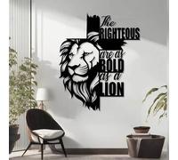 Decoración de Pared Moderna Minimalista de Metal con el versículo bíblico Proverbios 28:1: «El Justo es Valiente como un león». Cruz Cristiana para el hogar (Negro 19"x24"|49x60cm)