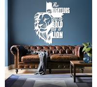 Decoración de Pared Moderna Minimalista de Metal con el versículo bíblico Proverbios 28:1: «El Justo es Valiente como un león». Cruz Cristiana para el hogar (Blanco 39"x48"|100x123