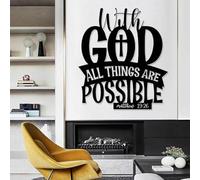Decoración de Pared Moderna Minimalista de Metal con Letrero con Dios Todo es Posible, Arte con versículo bíblico, Colgante Inspirador Cristiano, religioso (Negro, 60 x 53 cm).
