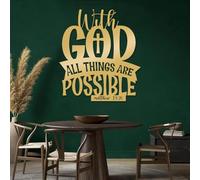 Decoración de Pared Moderna Minimalista de Metal con Letrero con Dios Todo es Posible, Arte con versículo bíblico, Colgante Inspirador Cristiano, religioso (Dorado, 80 x 71 cm).