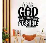Decoración de Pared Moderna Minimalista de Metal con Letrero con Dios Todo es Posible, Arte con versículo bíblico, Colgante Inspirador Cristiano, religioso (Negro, 47 x 42 cm).
