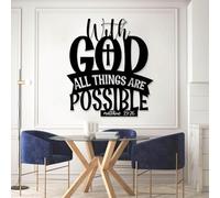 Decoración de Pared Moderna Minimalista de Metal con Letrero con Dios Todo es Posible, Arte con versículo bíblico, Colgante Inspirador Cristiano, religioso (Negro, 105 x 93 cm).