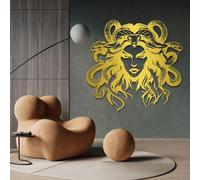 Decoración de Pared Moderna Minimalista de Metal con Medusa, Serpiente de la mitología Griega, para Sala de Estar, Dormitorio o Espacio con temática mitológica (Dorado, 47 x 44 cm)
