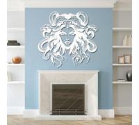 Decoración de Pared Moderna Minimalista de Metal con Medusa, Serpiente de la mitología Griega, para Sala de Estar, Dormitorio o Espacio con temática mitológica (Blanco, 47 x 44 cm)