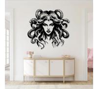 Decoración de Pared Moderna Minimalista de Metal con Medusa, Serpiente de la mitología Griega, para Sala de Estar, Dormitorio o Espacio con temática mitológica (Negro, 47 x 44 cm).