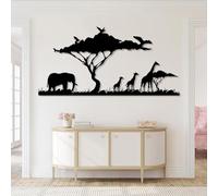 Decoración de Pared Moderna Minimalista de Metal con Siluetas de Vida Salvaje de un Elefante y una Jirafa de Safari Africano para Colgar en el hogar (Negro 29"x59"|73x150cm)