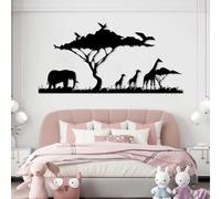 Decoración de Pared Moderna Minimalista de Metal con Siluetas de Vida Salvaje de un Elefante y una Jirafa de Safari Africano. Escena de Naturaleza Colgante para el hogar (Negro 17"