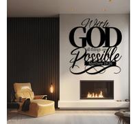 Decoración de Pared Moderna Minimalista de Metal con versículos bíblicos de Mateo 19:26 (Negro 39"x42"|100x106cm)