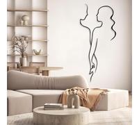 Decoración de Pared Moderna Minimalista de Metal, Estilo Abstracto, con líneas Que representan el Amor Entre Parejas, Dormitorio (Negro 11"x24"|27x60cm)