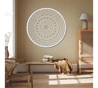 Decoración de Pared Moderna Minimalista de Metal Mandala, Geometría Sagrada Zen para Sala de Estar, Dormitorio, Estudio de Yoga, Espacio de meditación (Blanco, 70 cm de Ancho x 70