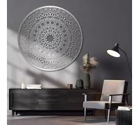 Decoración de Pared Moderna Minimalista de Metal Mandala, Geometría Sagrada Zen para Sala de Estar, Dormitorio, Estudio de Yoga, Espacio de meditación (Plata, 70 cm de Ancho x 70 c