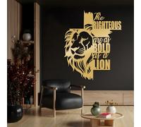 Decoración de Pared Moderna Minimalista en Metal con el versículo bíblico Proverbios 28:1: «El Justo es Valiente como un león». Cruz Cristiana para el hogar (Dorado, 100 x 123 cm).