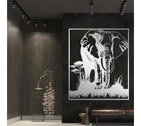 Decoración de Pared Moderna Minimalista en Metal: Elefante Salvaje en Safari, Escena de Naturaleza y Vida Salvaje Africana con temática Africana (Plateado 20"x24"|50x60cm)