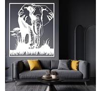 Decoración de Pared Moderna Minimalista en Metal: Elefante Salvaje en Safari, Escena de Naturaleza y Vida Salvaje Africana con temática Africana (Blanco 39"x47"|100x120cm)