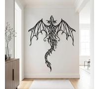 Decoración de Pared Moderna y Minimalista de Metal con diseño de dragón Occidental y mitología para Sala de Estar, Dormitorio y baño (Negro, 60 x 50 cm).