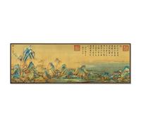 Decoración de pared, pintura china Mil millas de ríos y montañas, pintura colgante para sala de estar, pintura decorativa para estudio, sala de té, sofá, fondo, pared, paisaje, mural, arte (BlackF