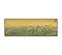 Decoración de pared, pintura china Mil millas de ríos y montañas, pintura colgante para sala de estar, pintura decorativa para estudio, sala de té, sofá, fondo, pared, paisaje, mural, arte (BlackF