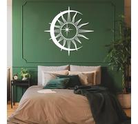 Decoración De Pared Sol Y Luna De Metal 100 X 100 Cm Blanca Gran Arte Mural Celestial con Estrellas Estilo Boho Moderno para Salón Dormitorio Baño Recibidor White 39L x 39W