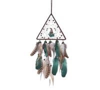 Decoración de pared - triangular de plumas verdes con plumas naturales | Decoración colgante mística para habitación infantil, dormitorio y hogar bohemio