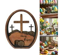 Decoración de Pascua Adornos Resurrección Pascua Resurrección Decoración Él ha resucitado Cristianismo Escena de Pascua Vacío Madera (Marrón, 11,43 x 13,97 cm)