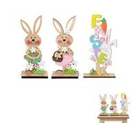 Decoración de Pascua con Conejos, 3 Estantes con Conejo de Pascua para Sala de Estar, Cocina, Oficina y Habitaciones Infantiles, Regalo Perfecto de Pascua, Hecho de Madera, Colores Vibrantes