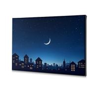 Decoración de Pascua con el horizonte de la ciudad bajo una luna creciente. Lienzo decorativo para baño, decoración de pared (30 x 40 cm)