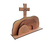Decoración de Pascua de la Tumba - Escena de Resurrección, Juego de Cruz de Madera de Tòmb Vacía con Figuras de Cřoss | Bandeja escalonada hecha a mano de la Tumba de Jesús para la exhibición del hoga