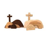Decoración de Pascua de la tumba vacía | Gallinas de Pascua de escena de tumba vacía de madera - decoraciones de múltiples niveles de signo de Jesús, signo católico religioso artesanal para decoración