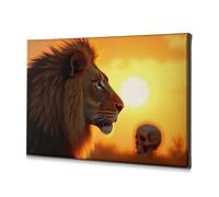 Decoración de Pascua, mirada de león se encuentra con la silueta esquelética al atardecer. Lienzo decorativo con diseño de flores, pegatinas de pared para sala de estar (30 x 40 cm)