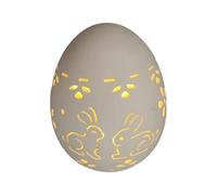 Decoración de Pascua moderna decoración de Pascua LED blanco huevo de Pascua de cerámica con huevo de Pascua ahuecado, estilo rústico, estatua luminosa para decoración de mesa de Pascua, idea de