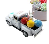 Decoración de Pascua para bandeja de pisos | Modelo de camioneta con huevos y conejito, decoración de pastilla de granja | Para mesa, dormitorio, porche, salón, casa, cocina, estante Cam