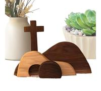 Decoración de Pascua vacía, escena de mesa de madera, juego de resurrección de Jesús, escena de Pascua de madera hecha a mano, como accesorio decorativo para el hogar, oficina o escritorio para