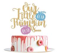Decoración de pastel con purpurina de nuestra pequeña calabaza es para tartas, decoración de pastel de revelación de género de calabaza, lo que será el bebé, decoración de fiesta de baby shower temática de calabaza